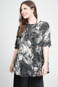 Saloos Top Floral Cape Top with Necklace