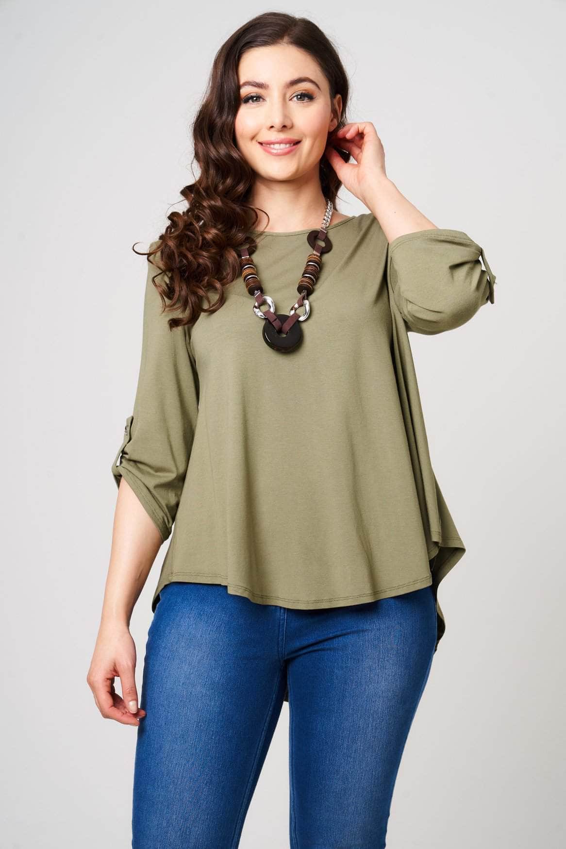 Saloos Top Khaki / 12 Essential Loose Top with Necklace