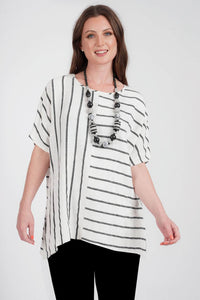 Saloos Top Kiera Striped Linen Top with Necklace