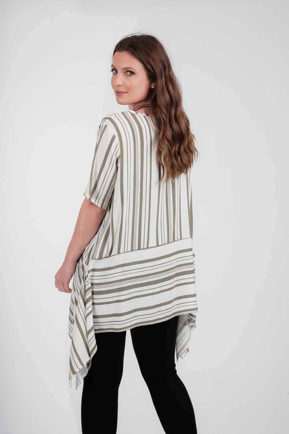 Saloos Top Long A-Line Striped Top with Necklace