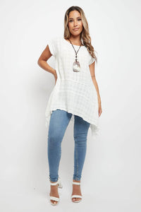 Saloos Top Relaxed Cut Woven Cotton Top with Necklace