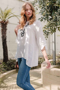 Saloos Top Relaxed Linen-Cotton Top with Bow-Tie Sleeves