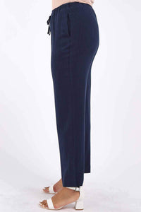 Saloos Trousers 10 / Navy Essential Textured Wide-Leg Trousers