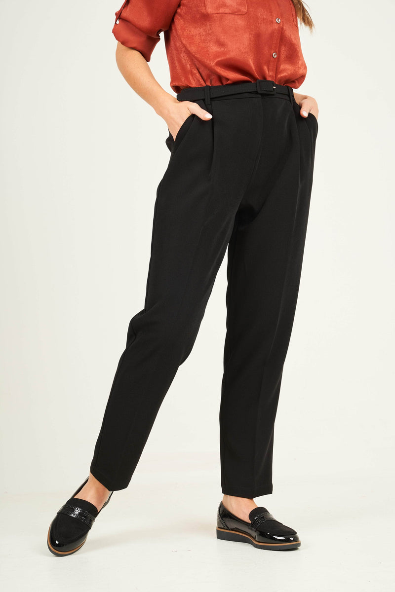 Saloos Trousers Black / 10 Ovoid Tapered Trousers with Belt