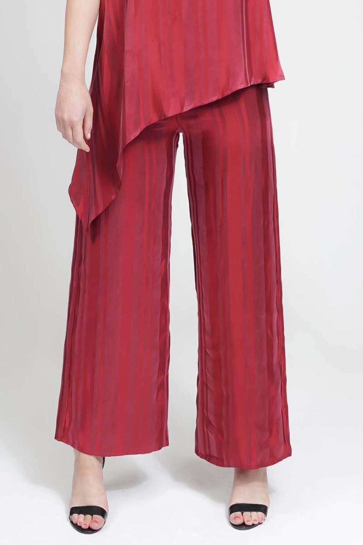 Saloos Trousers Maroon / 12 Striped Silk Touch Trousers