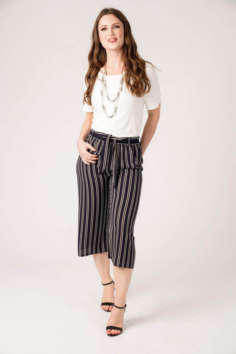 Saloos Trousers Navy / 12 Stripy Design Wide Leg Cropped Trousers
