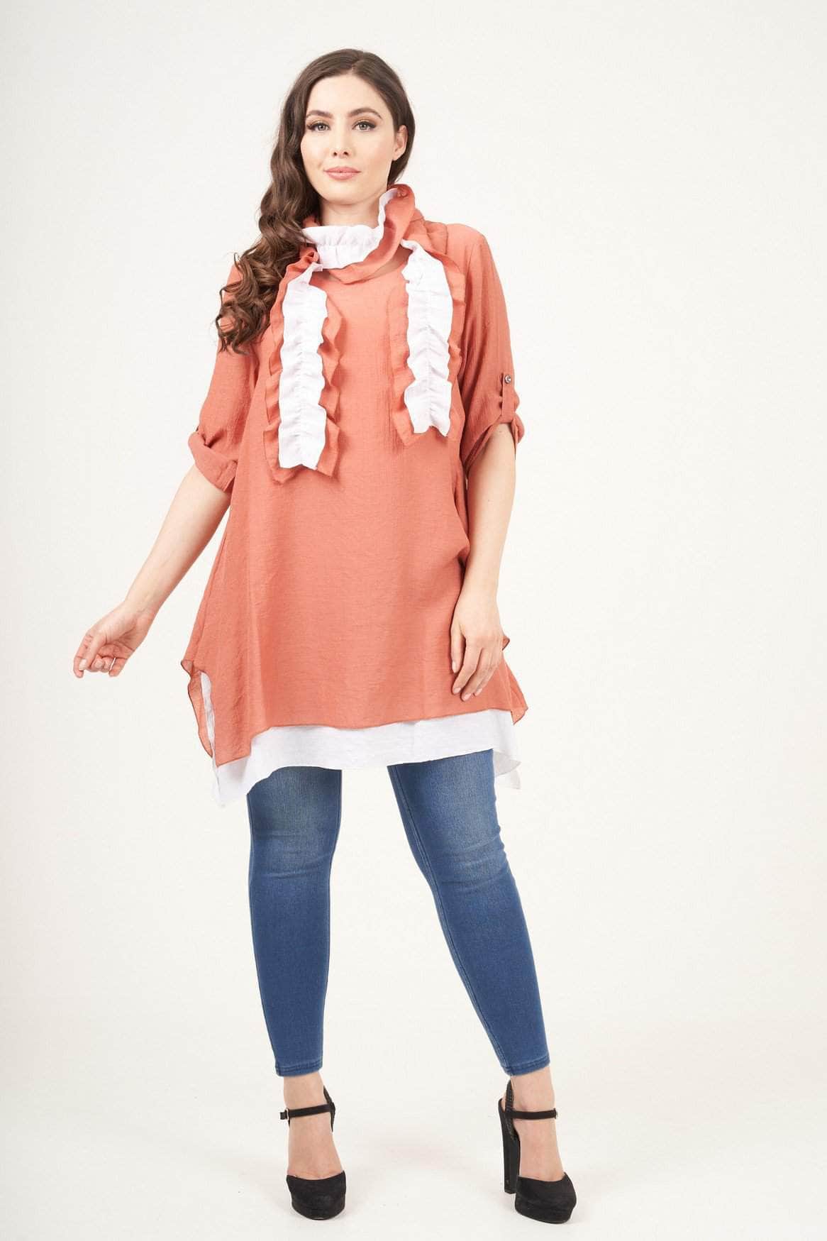 Saloos Tunic Raelynn Linen-Look Layered Tunic with Scarf
