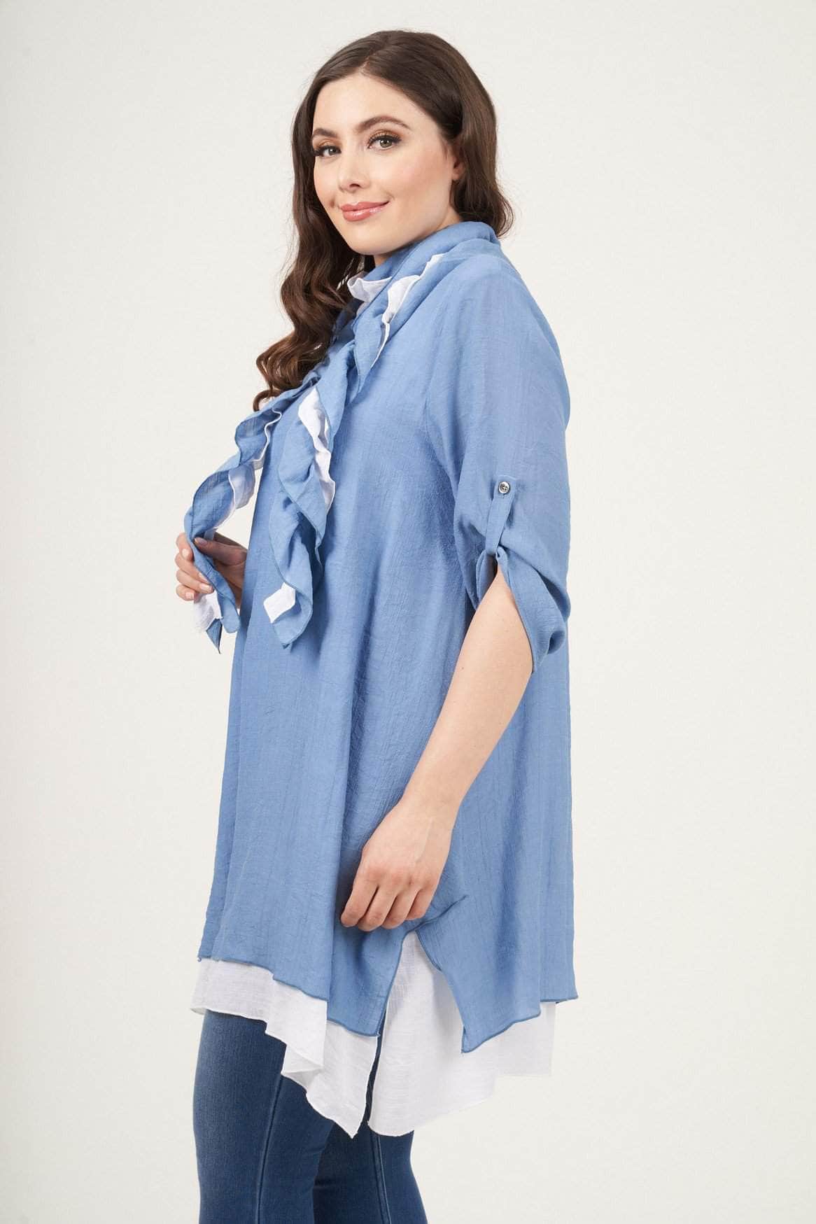 Saloos Tunic Raelynn Linen-Look Layered Tunic with Scarf