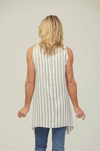 W1 Tunic Saloos Pinstripe Sleeveless Tunic Top with Necklace