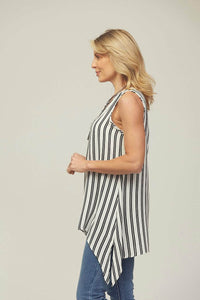 W1 Tunic Saloos Pinstripe Sleeveless Tunic Top with Necklace